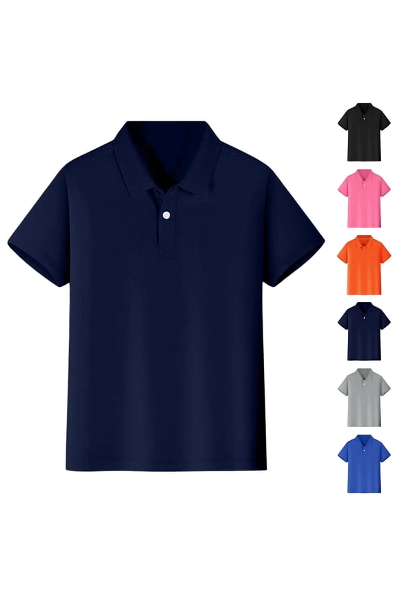 Boys' School Uniform Short Sleeve Polo Shirt, Button Closure, Comfortable & Soft Pique Fabric