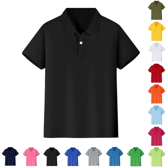 Boys' School Uniform Short Sleeve Polo Shirt, Button Closure, Comfortable & Soft Pique Fabric