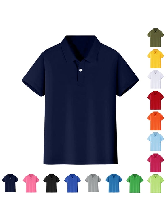 Boys' School Uniform Short Sleeve Polo Shirt, Button Closure, Comfortable & Soft Pique Fabric