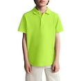 thumbnail image 1 of Boys' School Uniform Short Sleeve Polo Shirt, Button Closure, Moisture Wicking Performance Material Fluorescent Green 130, 1 of 4