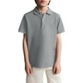 thumbnail image 1 of Boys' School Uniform Short Sleeve Polo Shirt, Button Closure, Moisture Wicking Performance Material Gray Size 110, 1 of 4