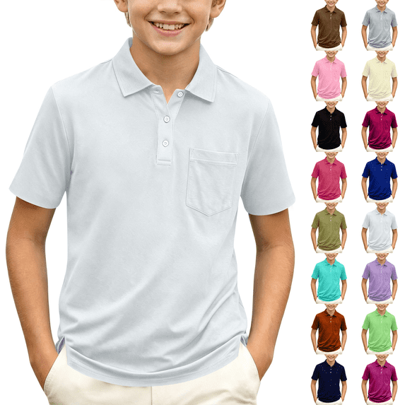 Boys' School Uniform Short Sleeve Polo Shirt Button Closure Moisture Wicking Performance Material