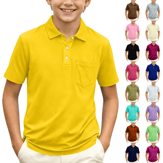 Boys' School Uniform Short Sleeve Polo Shirt Button Closure Moisture Wicking Performance Material