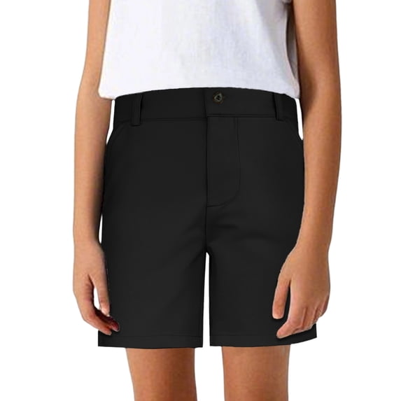 Boys School Uniform Shorts, Quick Dry Chino Shorts, Performance School Wear, Elastic Waist with Pockets, Bermuda Style