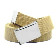 BUILD A BELT Boys School Uniform Silver Flip Top Military Belt Buckle with Canvas Web Belt Large Khaki