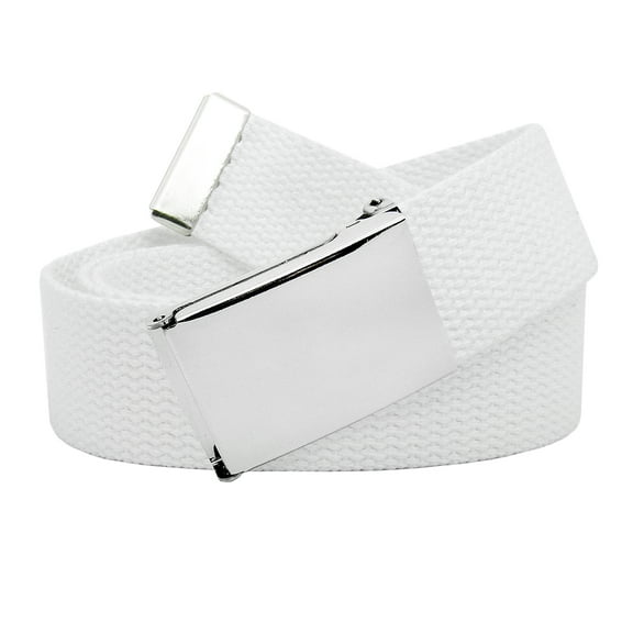 Boys School Uniform Silver Flip Top Military Belt Buckle with Canvas Web Belt Large White