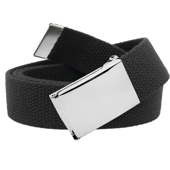 Boys School Uniform Silver Flip Top Military Belt Buckle with Canvas Web Belt Medium Black