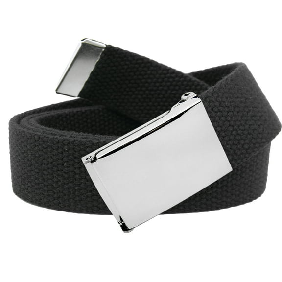Boys School Uniform Silver Flip Top Military Belt Buckle with Canvas Web Belt Small Black