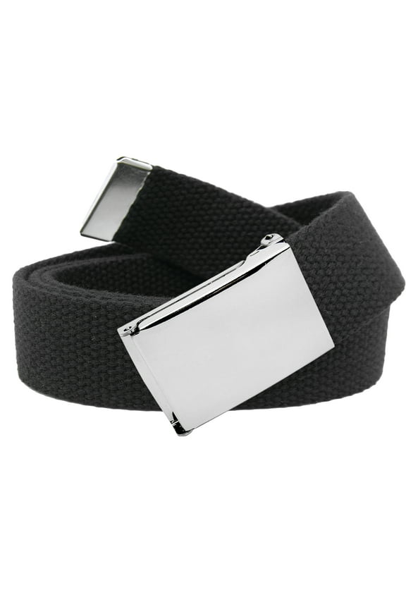 Boys School Uniform Silver Flip Top Military Belt Buckle with Canvas Web Belt Small Black
