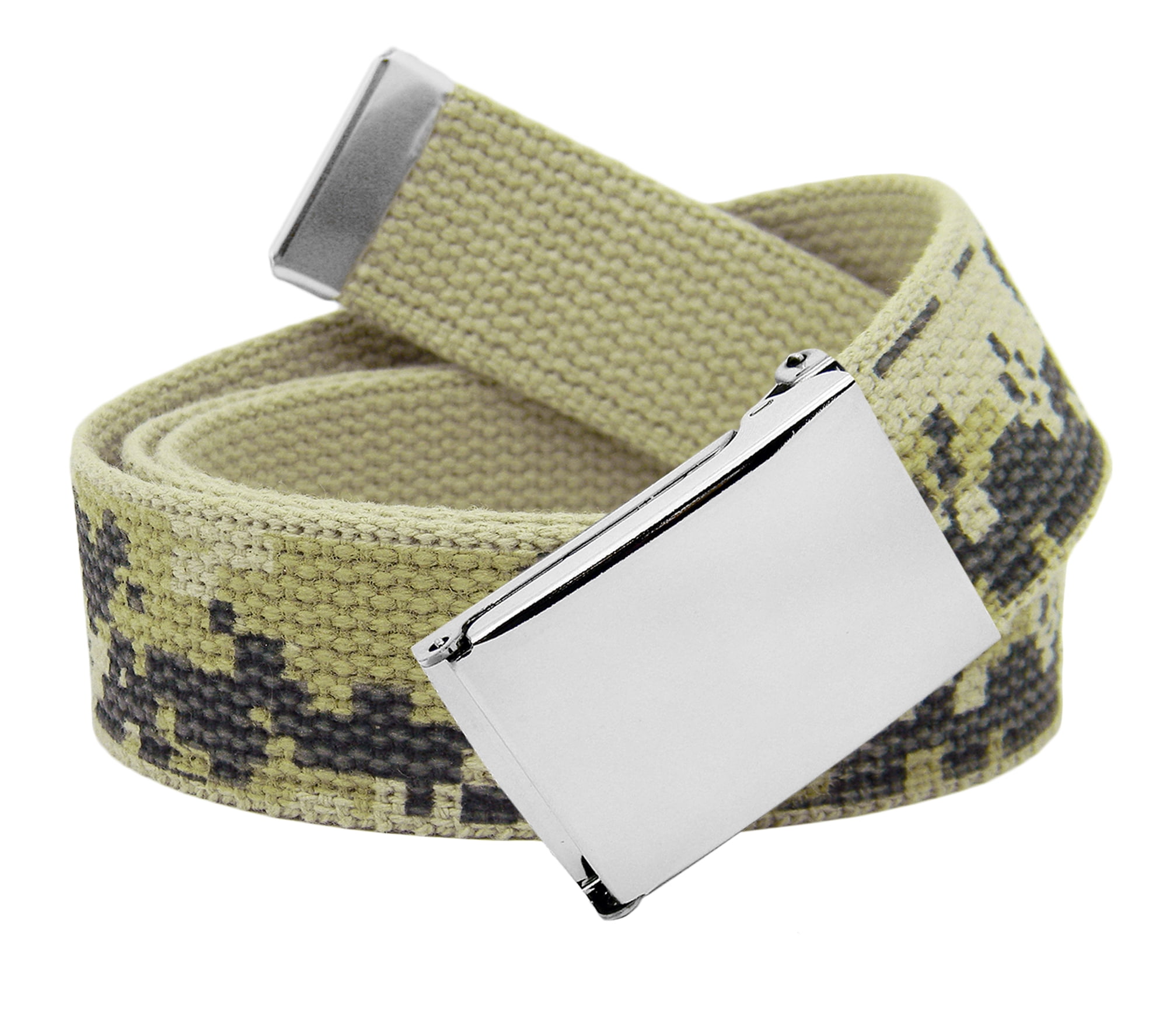 Digital Buckles Boys School Uniform Silver Flip Top Military Belt Buckle with Canvas ...