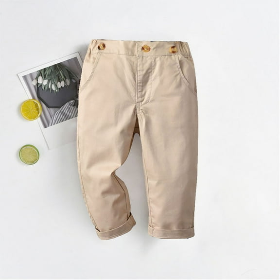 Boys School Uniform Twill Khaki Pants, Flat Front & Elasticized Waistband, Zipper Closure Toddler Kids Boy Fashion Cute Solid Color Stripe Casual Suit Pants Trousers for 6Months-8Years