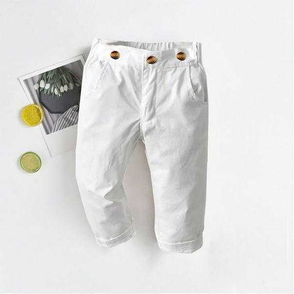 Boys School Uniform Twill Khaki Pants, Flat Front & Elasticized Waistband, Zipper Closure Toddler Kids Boy Fashion Cute Solid Color Stripe Casual Suit Pants Trousers for 6Months-8Years