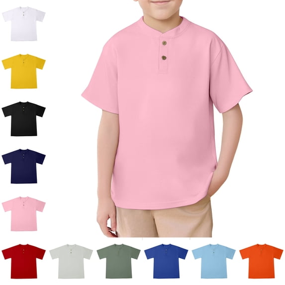 Boys' School Uniforms Short Sleeve Boys Henley Casual Boys Button Down Shirts 5-6 Years