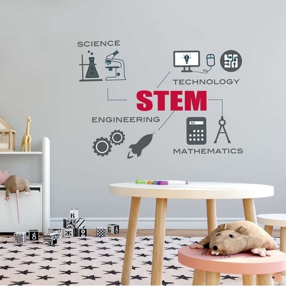 Boys Science Personal Growth Stem Science Technology Engineering Math Lab Study Experiments Atoms Microscope Scienctist Algebra Geometry Holiday Decorating Wall Decal Sticker - Size: 10 In X 7 In