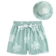 thumbnail image 1 of Boys Sea Turtle Print Swim Trunks and Matching Swim Cap Beach Pool Summer Set Quick Dry Elastic Waist Swim Shorts for Kids Light Green 12 Months-18 Months, 1 of 6