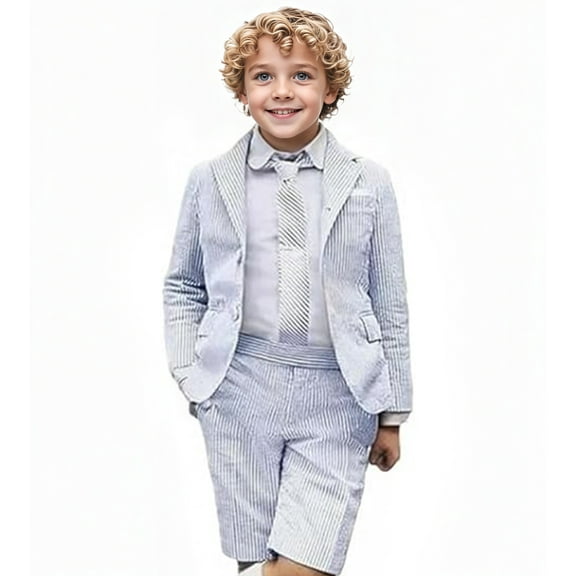 Boys Seersucker Suit 2-Piece Set: Blazer & Shorts for Formal Occasions Breathable Pinstripe Toddler/Kid/Teen Sizes