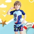 thumbnail image 1 of Boys' Separate Piece Short Sleeved Sun Protection Quick Dry Shark Print Swimwear With Swim Cap 2 Piece Set Sky Blue 5 Y-6 Y, 1 of 5