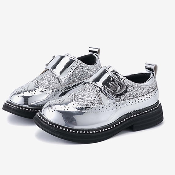 Boys Sequin Dress Shoes, Hook-and-Loop Formal Performance Flats, Sole Party Shoes for Kids