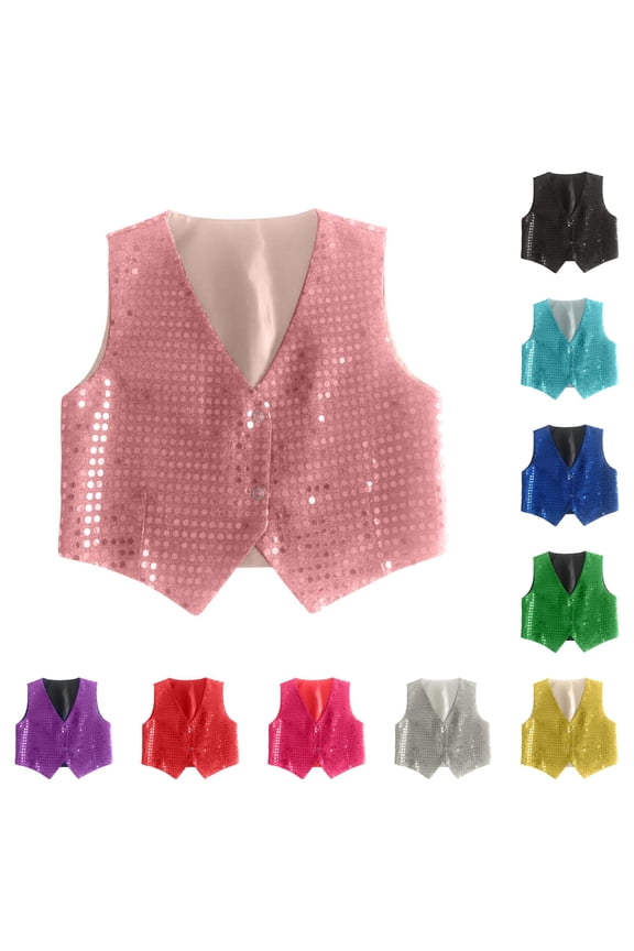 Boys Sequin Performance Vest, Sparkling Stage Waistcoat for Hop Dance, Jazz Performances and Party Events