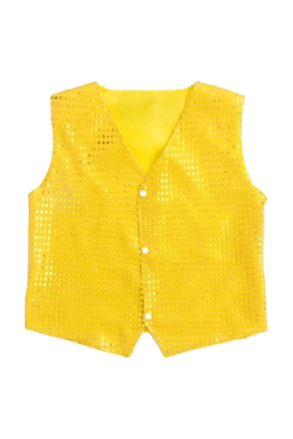 Boys Sequin Vest - Colorful Shiny Dance Vest for Boys - Party for Girls and Boys,Color:Yellow,7-8 Years