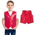 thumbnail image 1 of Boys Sequin Vest Glittery Sequin Sleeveless Button Jacket Red Vest Jazz Hop Performance Disco Vest Streetwear Size 5-6 Years, 1 of 9