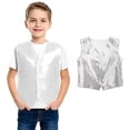 thumbnail image 1 of Boys Sequin Vest Sleeveless Shiny Sequins Button Jacket White Vest Boys Party Carnival Gown Top Size 5-6 Years, 1 of 9