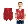 thumbnail image 1 of Boys Sequin Vest Sparkle Sequins Sleeveless Button Jacket Girls Red Sequin Jacket Hop Jazz Latin Dance Top Stage Performance Vest Size 6-7 Years, 1 of 6