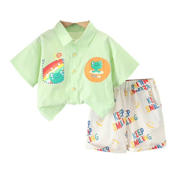 Boys' Set Baby Summer Clothing Children's Handsome Children's Foreigner Rainbow Frog Shirt Short Sleeve Boys' Treasure Baby Children's Clothing