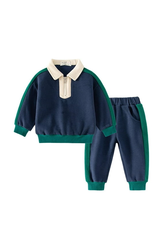Boys Sets Boys' Autumn and Winter Sets Of Children's Clothing Boys Spring and Autumn Children Lapel Splicing Two Piece Set Navy, 3-4 Years