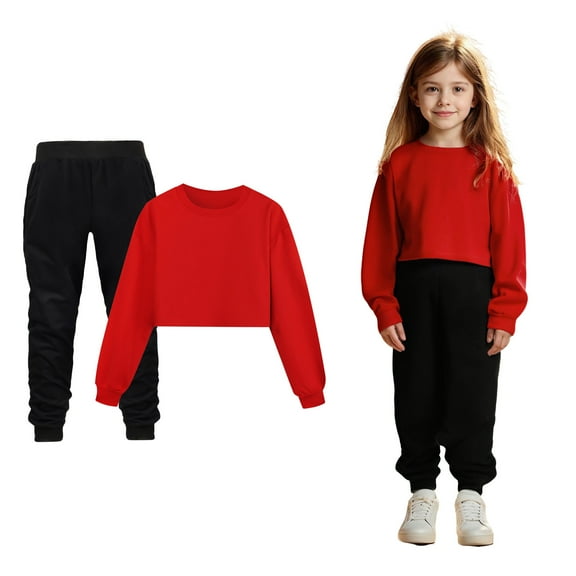 Boys Sets Long Sleeve Crewneck Red Loose Fashion Sweatshirts and Sweatpants 2 Pcs Winter Clothes Boys Outfits Size 11-12 Years Boys Girls Fashion