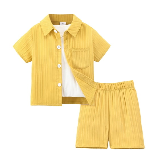 Boys Sets Size 10-12 Toddler Boys Short Sleeve Solid T Shirt Tops Shorts Child Kids 2PC Set Outfits Clothes Yellow, 5-6 Years