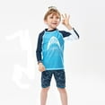 thumbnail image 1 of Boys' Shark Print Short Sleeved Swimsuit And Shorts 2 Piece Set Blue 6 Y-7 Y, 1 of 6