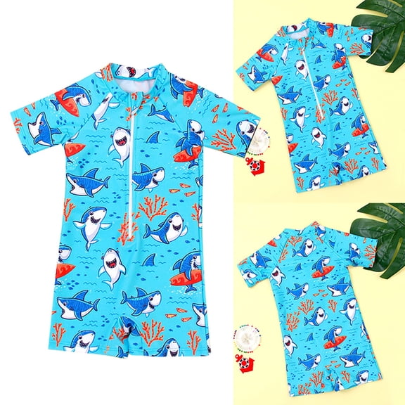 Boys Shark Print Short Sleeved Swimwear Blue 12 M-24 M