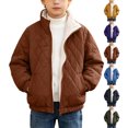 thumbnail image 1 of Boys Sherpa Lined Quilted Jacket,Winter Warm Diamond Pattern Stand Collar Coat with Pockets,Thick Fleece Zip-Up Outerwear, 1 of 6