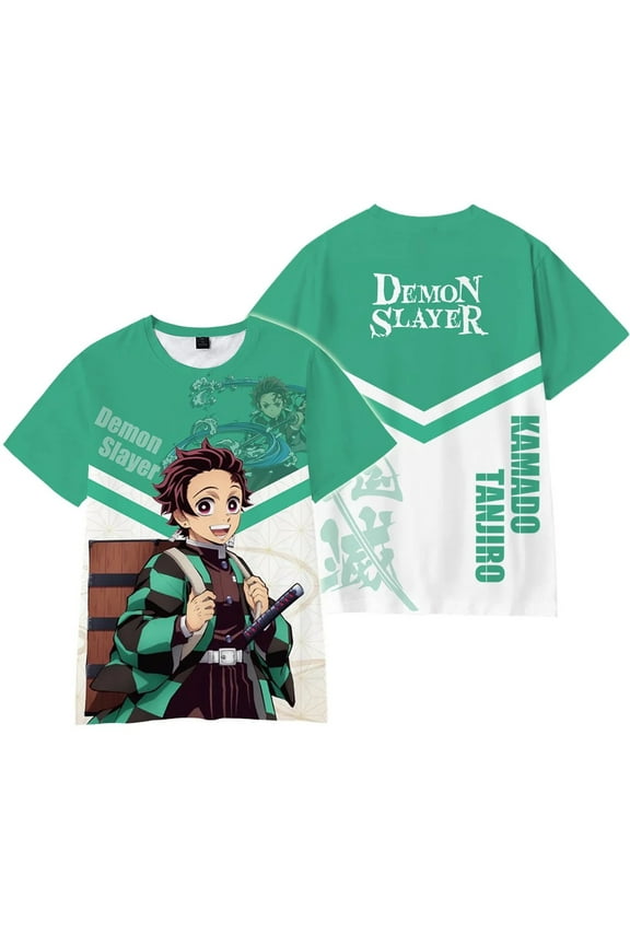 Boys Shirt Anime Demon Slayer Shirt Cosplay Top Cartoon T-Shirts Fashion Casual Short Sleeve -XXL