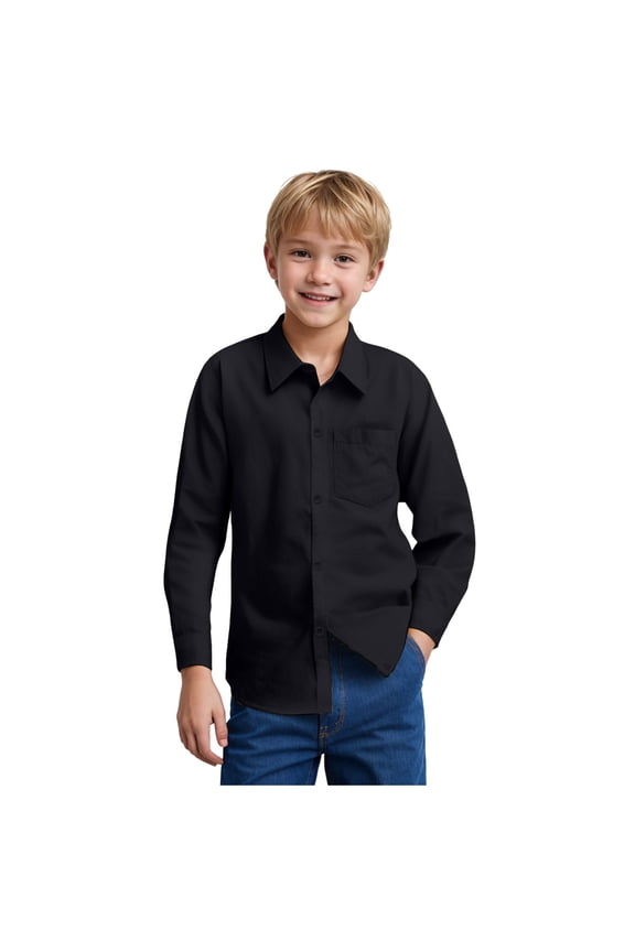 Boys Shirt Collared Button-Down With Cuff Sleeves Formal School Uniform Shirt 5T-14T