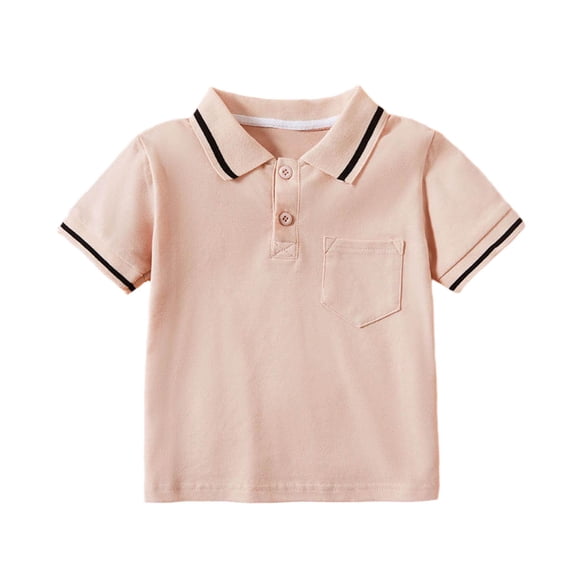 Boys Shirt Collared Polos T-shirts Short Sleeve Color Block Soft Cotton Casual Summer School Golf Tops (5-6 Years, Pink 01)