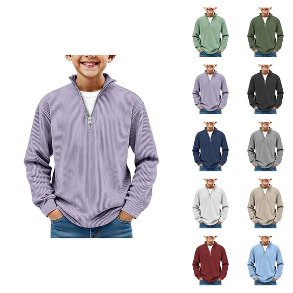 Boys Shirt Long Sleeve Corduroy Shirts Quarter Zip Pullover Sweater Collared Tops Fall Ribbed Sweatshirts for Kids