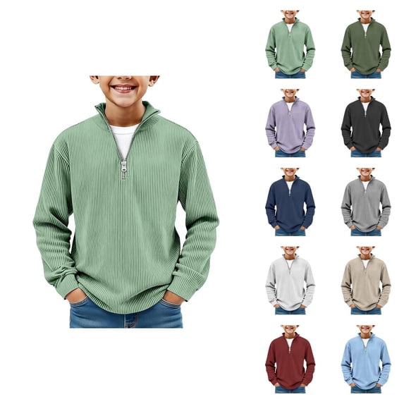 Boys Shirt Long Sleeve Corduroy Shirts Quarter Zip Pullover Sweater Collared Tops Fall Ribbed Sweatshirts for Kids