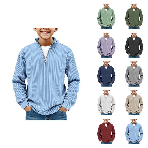 Boys Shirt Long Sleeve Corduroy Shirts Quarter Zip Pullover Sweater Collared Tops Fall Ribbed Sweatshirts for Kids