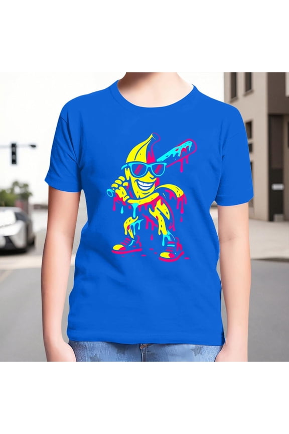 Boys Shirt Size 11-12Y Kids Banana Baseball Print Short Sleeve Crewneck Tee Playful Fruit Design Soft Daily Top Boy Clothes