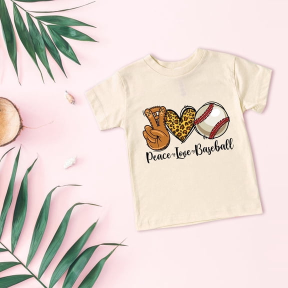 Boys Shirt Size 3-4Y Kids Baseball Theme Print Short Sleeve Crewneck Tee Peace Love Boys Clothes
