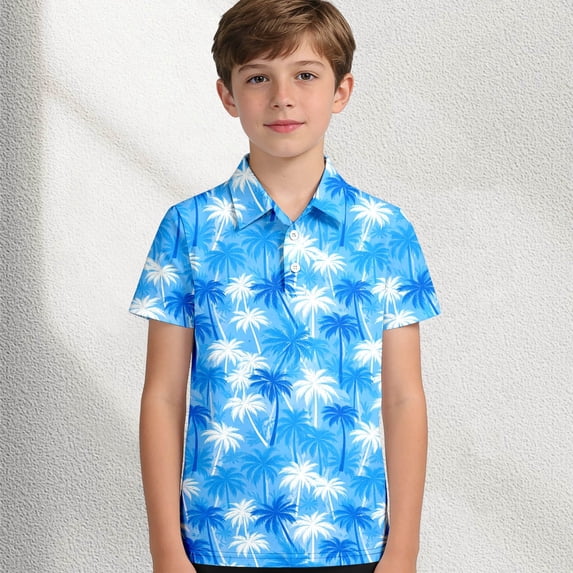 Boys Shirt Size 3-4Y Kids Coconut Tree Print Short Sleeve Polo Shirt ...