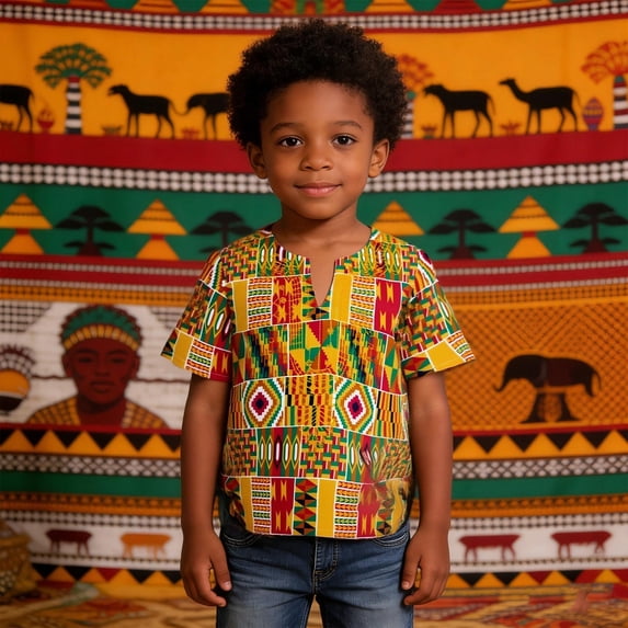Boys Shirt Size 5-6Y Kids African Dashiki Short Sleeve Shirt Round Neck All Over Print Toddler Boy Clothes