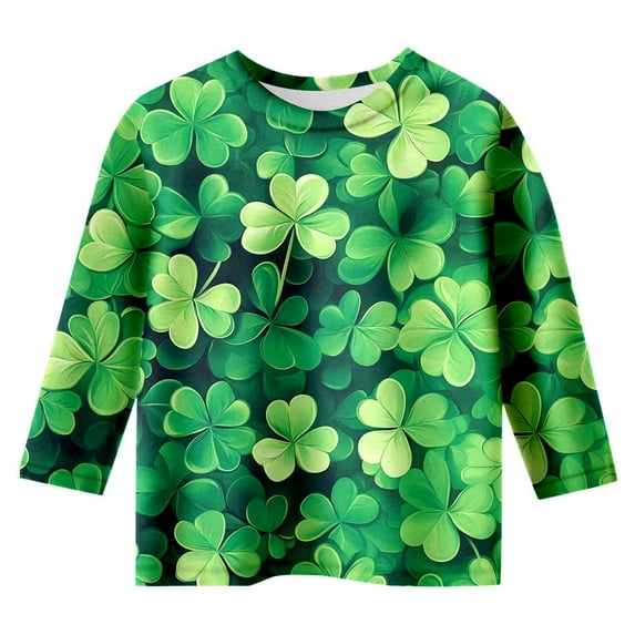 Boys Shirt Size 8 St Patricks Day 3/4 Sleeve Fashion Print Shirts Casual Loose Pullover Tees Soft and Comfortable Tee Blouse Children's Clothes Z10-Green 8-9 Years
