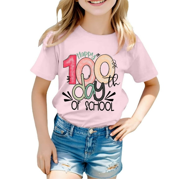 Boys Shirts 100th Day of School Shirt Crewneck Short Sleeve Boys Graphic Tees Boys White T Shirt for Girls 6-7 Years