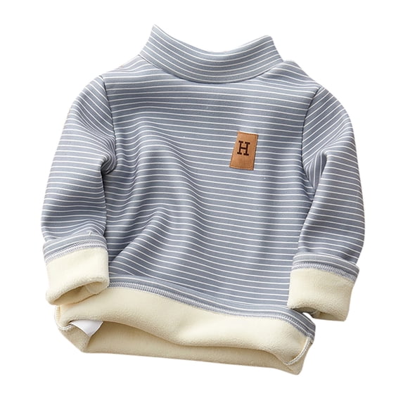 Boys Shirts Baby Kids Long Sleeve High Collar Soft Striped Bottoms T Shirt Top Girls Tops Blue 8 Years-9 Years