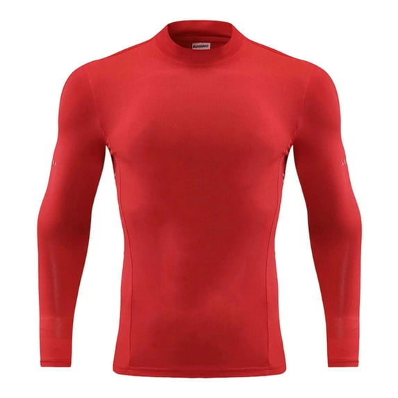 Boys Shirts - Boys Athletic Shirt High Neck Long Sleeve Compression Top Stretch Workout Tee Breathable Running Shirt for Training & Sports Activities - Shirts for Boys,Color:Red,Size:9-10 Years