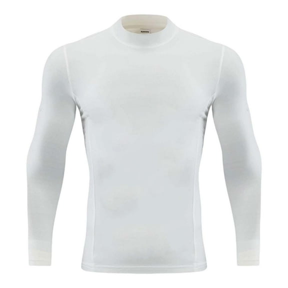 Boys Shirts - Boys Athletic Shirt High Neck Long Sleeve Compression Top Stretch Workout Tee Breathable Running Shirt for Training & Sports Activities - Shirts for Boys,Color:White,Size:5-6 Years