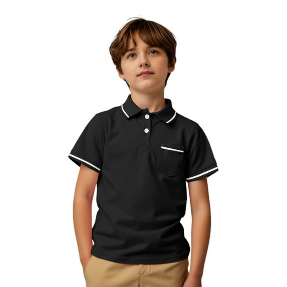 Boys Shirts - Boys Girls Striped T-Shirt with Pocket Short Sleeve Casual Top Summer Striped Tee Fun Practical Design School Outdoor Play Shirt - Shirts for Boys,Color:Black,Size:5-6 Years